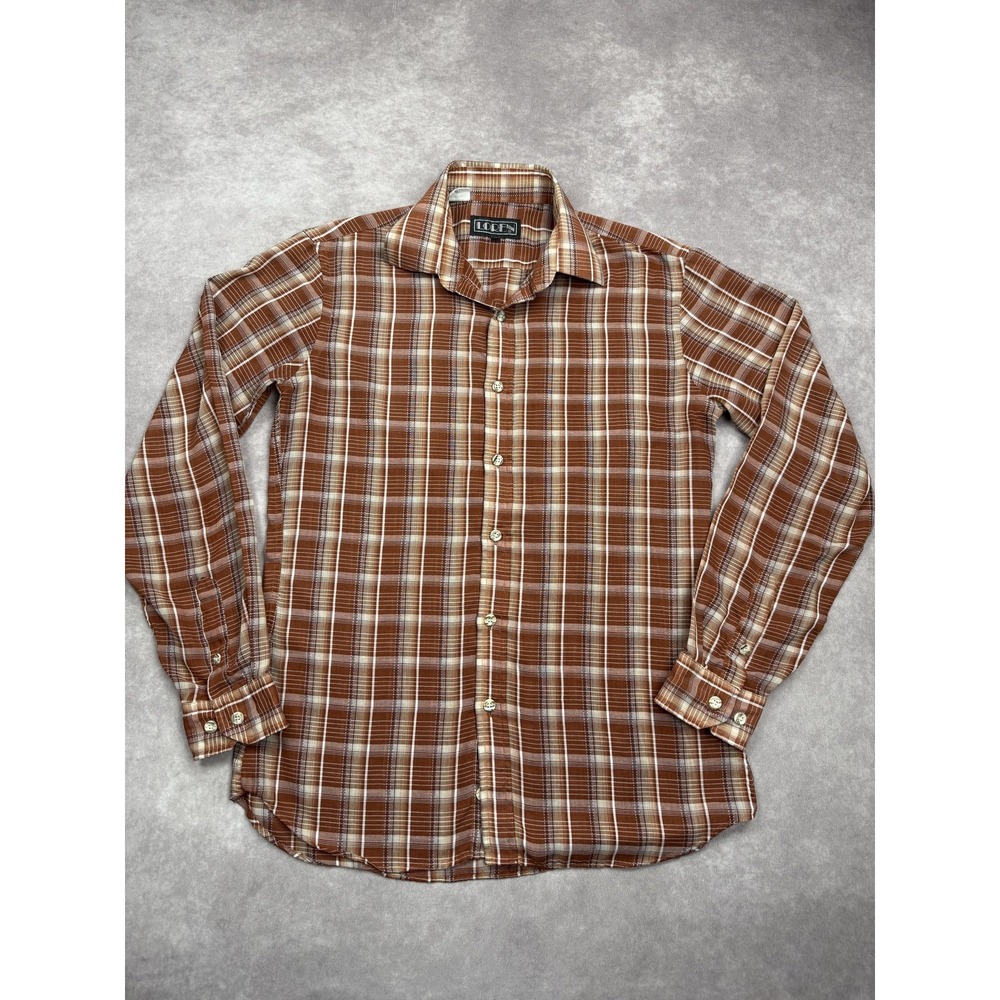 VTG Loren Shirt Mens Medium Brown Plaid Button Up Long Sleeve Vintage 90s Casual
